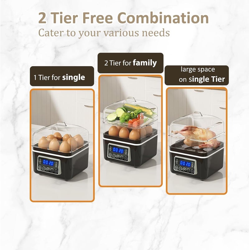 evoloop 2 Tiers Electric Food Steamer for Cooking, 4 QT Digital Multi Vegetable Steamer with BPA-Free Stackable Baskets, Rapid Egg Cooker Egg Steamer with Auto Shut-Off, Ideal for Veggies, Seafood, Rice - Image 5